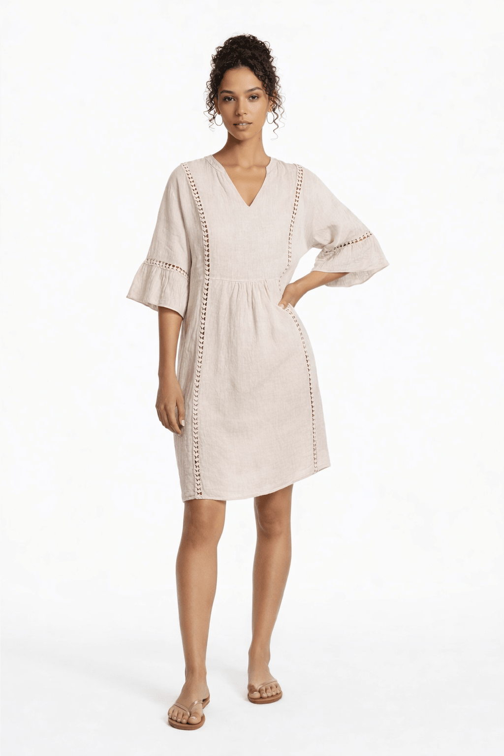 Linen Ladder Trim Dress - Must Boutique