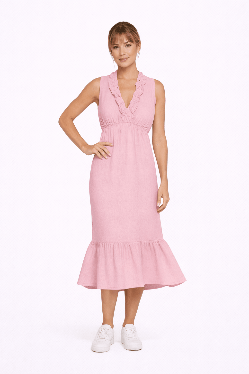 Linen maxi Dress with Ruffles - Must Boutique
