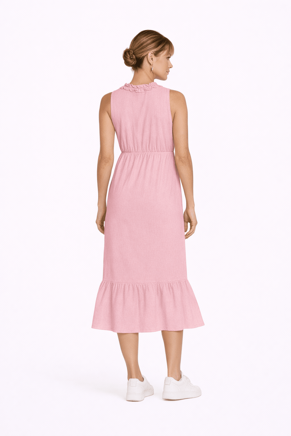Linen maxi Dress with Ruffles - Must Boutique