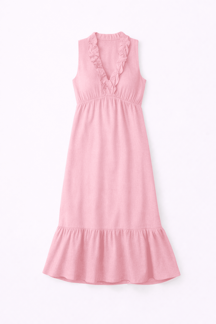 Linen maxi Dress with Ruffles - Must Boutique