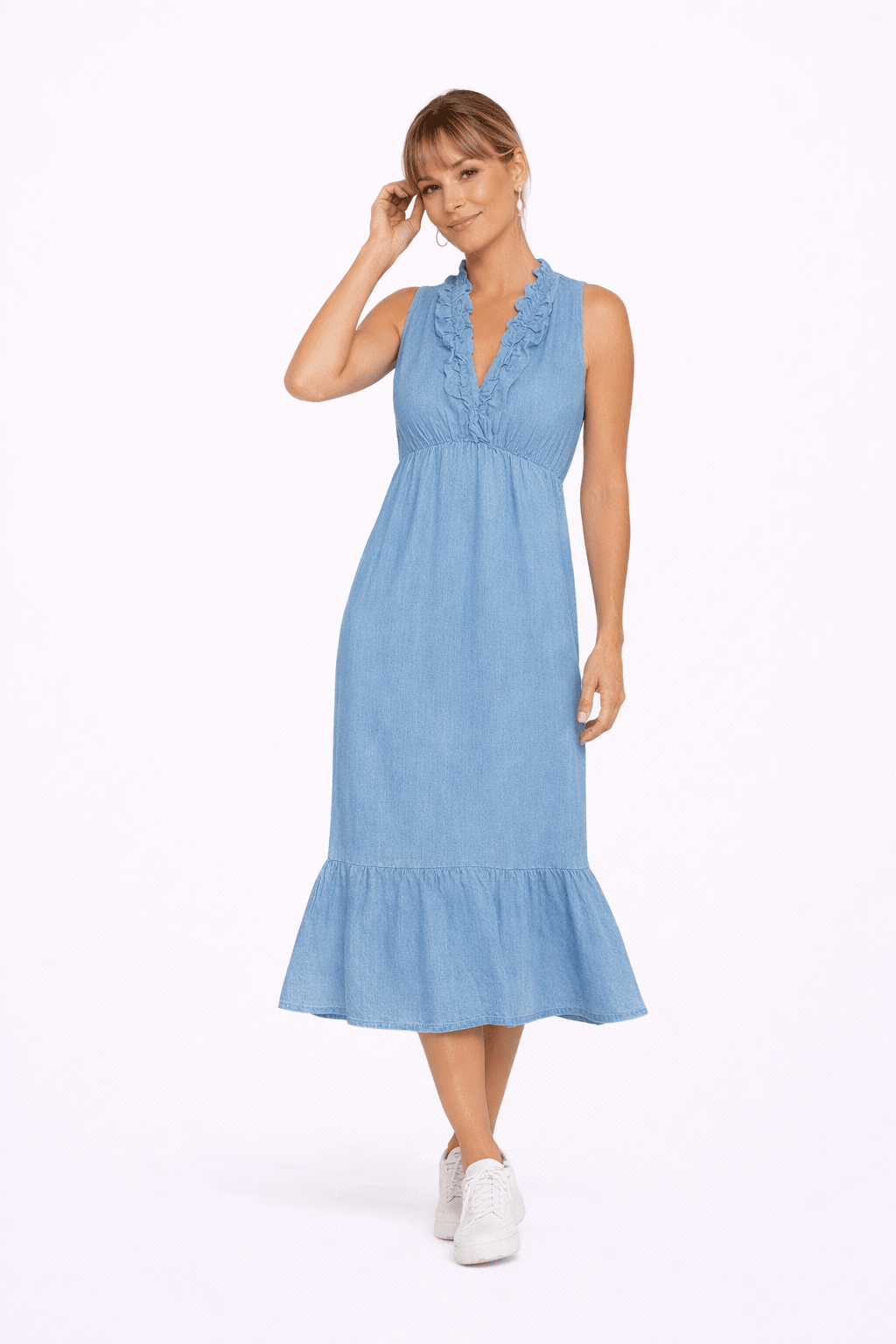 Linen maxi Dress with Ruffles - Must Boutique