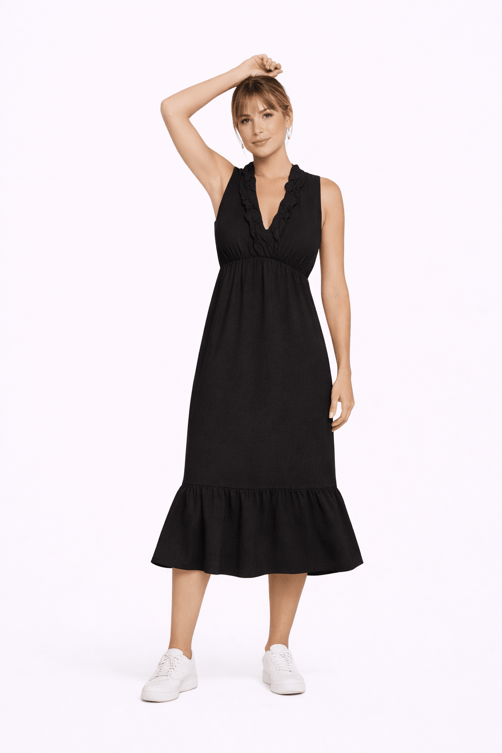 Linen maxi Dress with Ruffles - Must Boutique