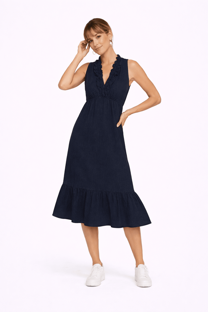 Linen maxi Dress with Ruffles - Must Boutique