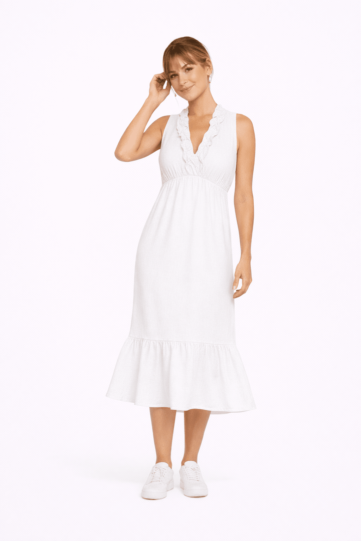 Linen maxi Dress with Ruffles - Must Boutique