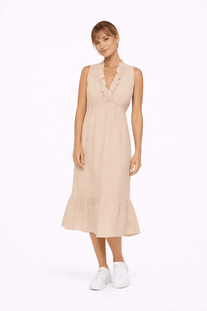 Linen maxi Dress with Ruffles - Must Boutique