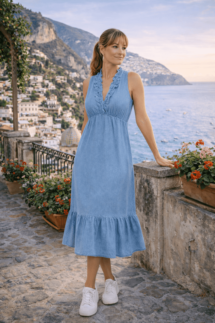 Linen maxi Dress with Ruffles - Must Boutique