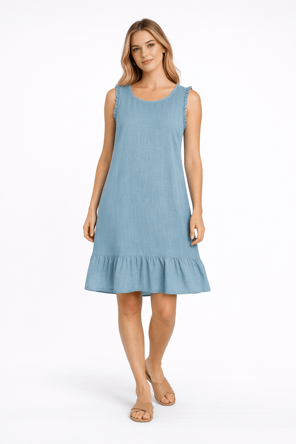 Linen Ruffle Hem Sleeveless Dress - Must Boutique