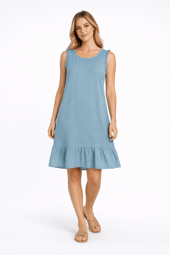 Linen Ruffle Hem Sleeveless Dress - Must Boutique