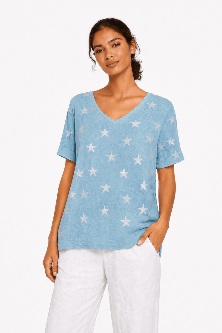 Linen Star V - Neck Top - Must Boutique