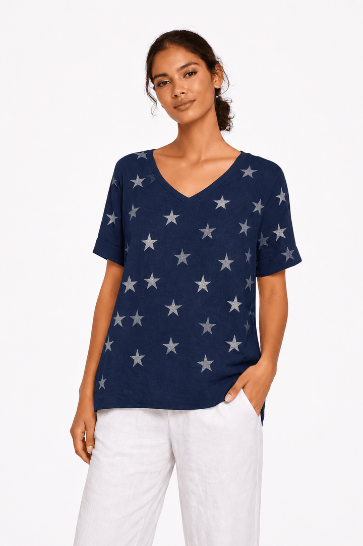 Linen Star V - Neck Top - Must Boutique