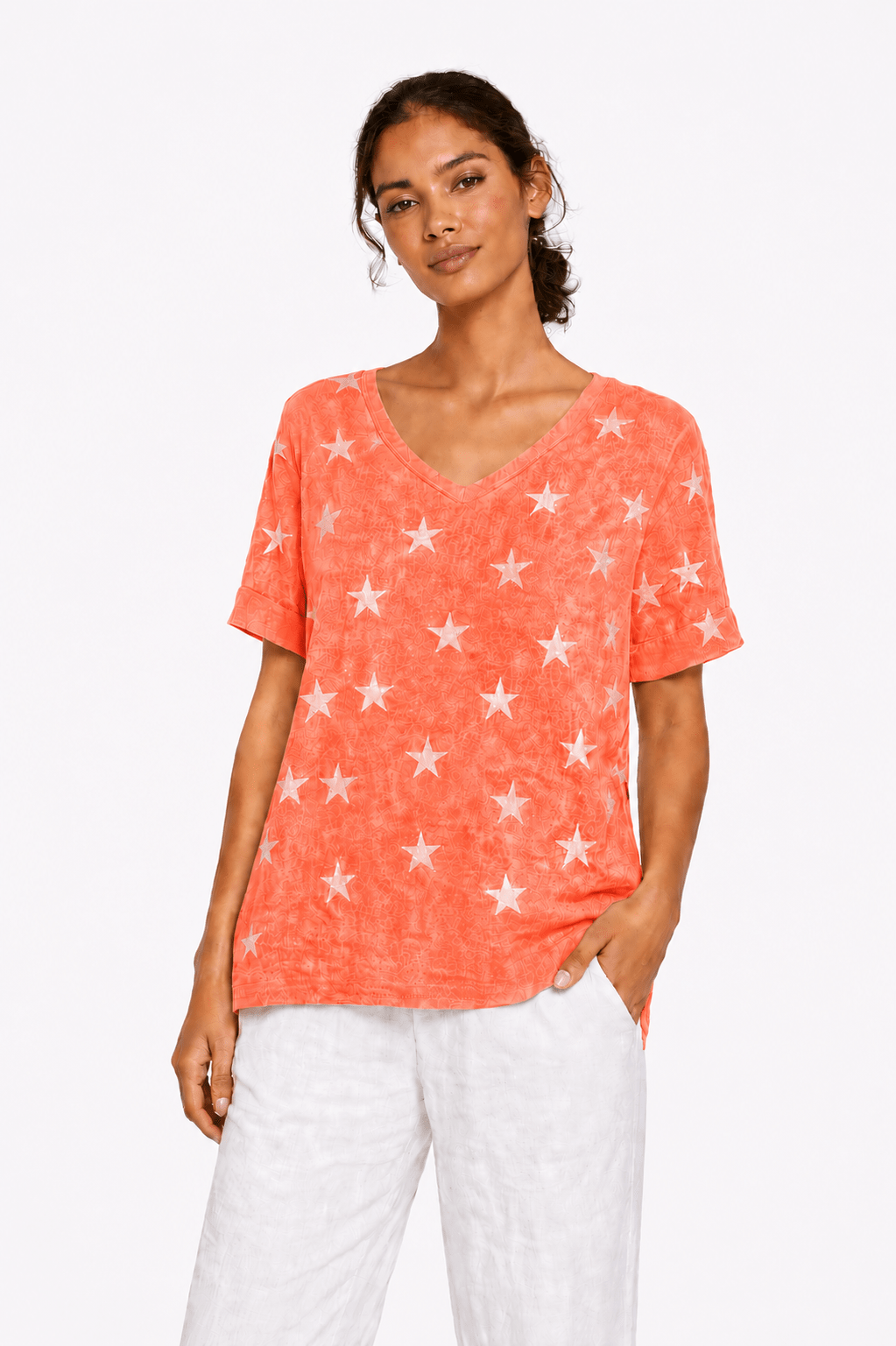 Linen Star V - Neck Top - Must Boutique