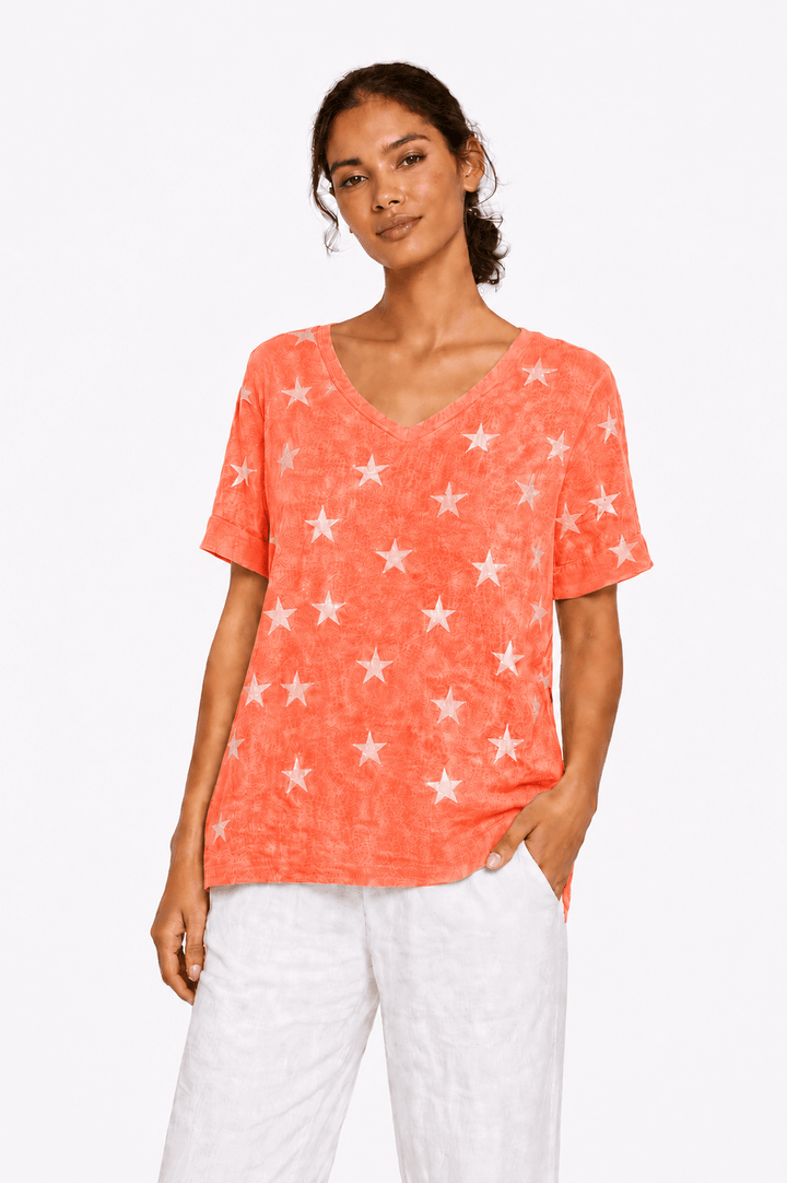 Linen Star V - Neck Top - Must Boutique