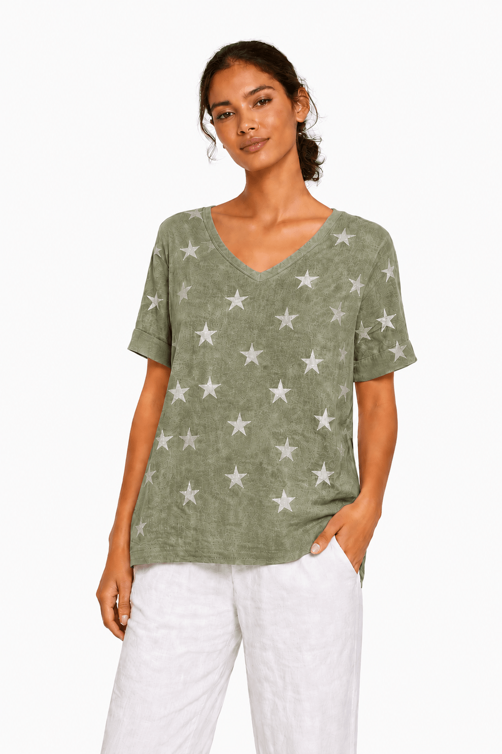 Linen Star V - Neck Top - Must Boutique