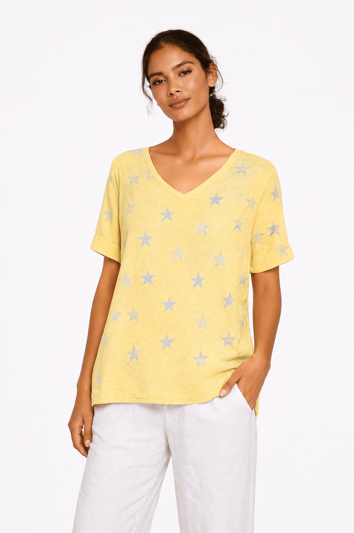 Linen Star V - Neck Top - Must Boutique