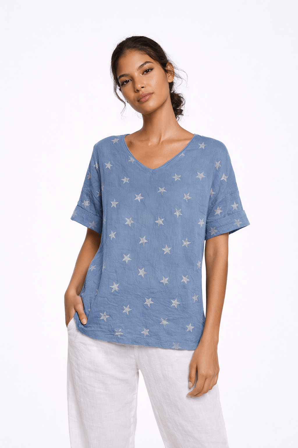 Linen Star V - Neck Top - Must Boutique