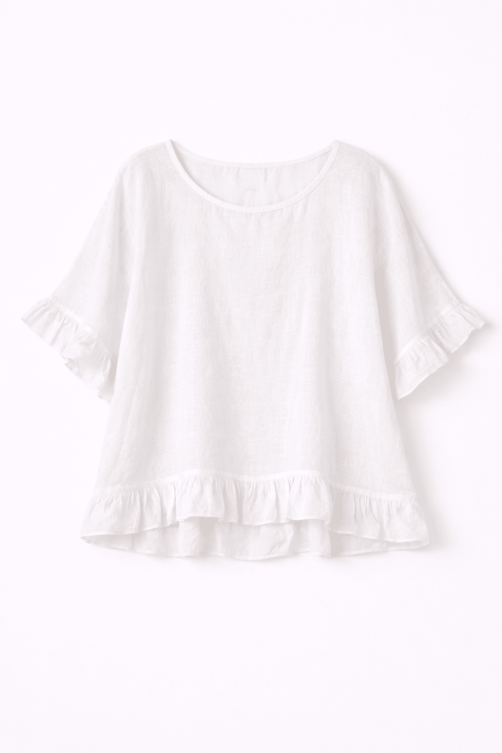 Lola Linen Top with ruffle detail - Must Boutique
