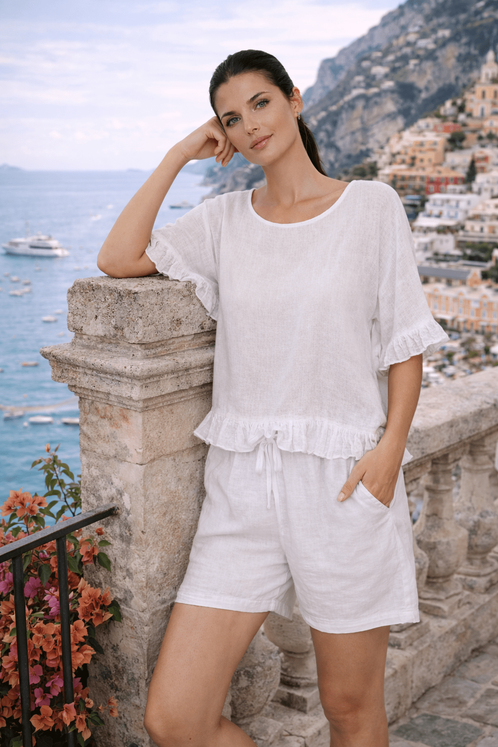 Lola Linen Top with ruffle detail - Must Boutique