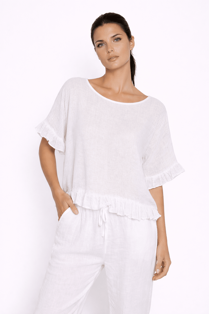 Lola Linen Top with ruffle detail - Must Boutique