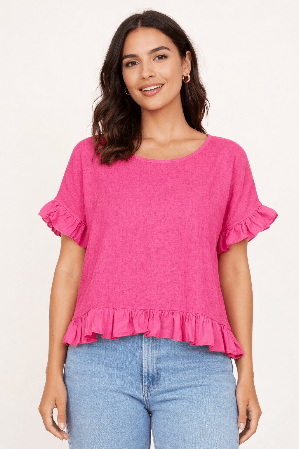 Lola Linen Top with ruffle detail - Must Boutique