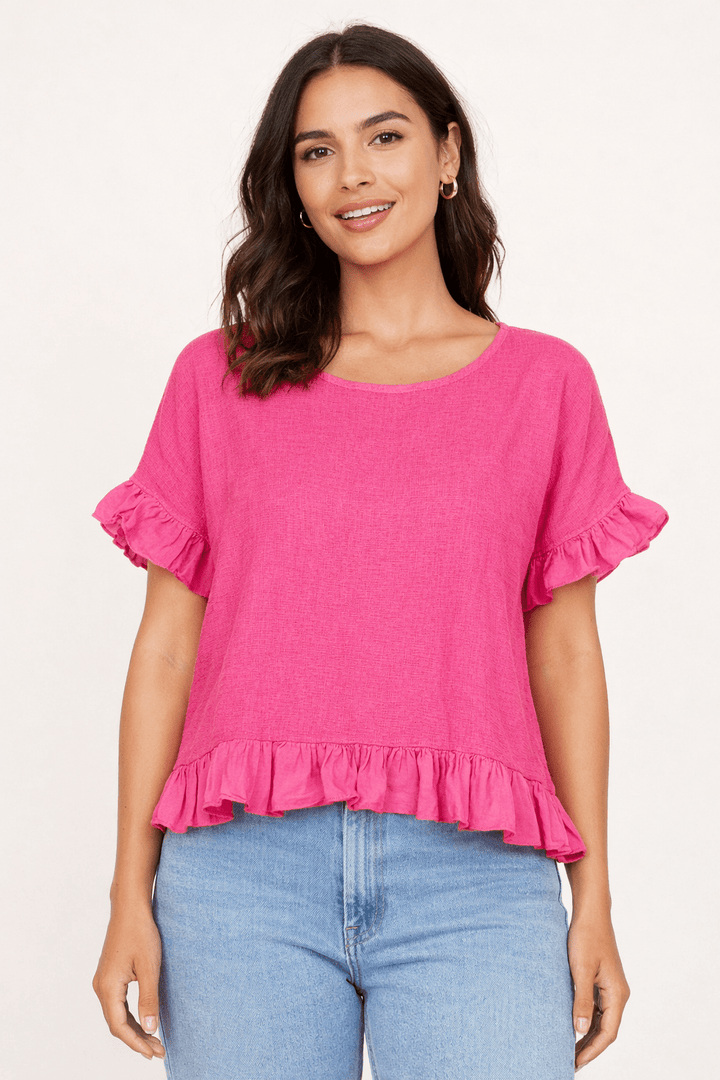 Lola Linen Top with ruffle detail - Must Boutique