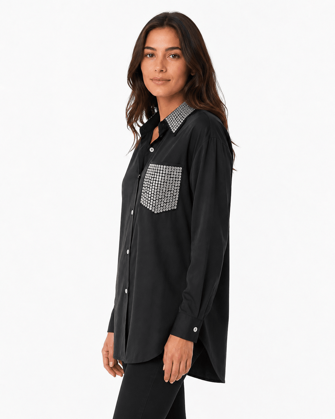 Lorna Rhinestone Pocket Shirt - Must Boutique