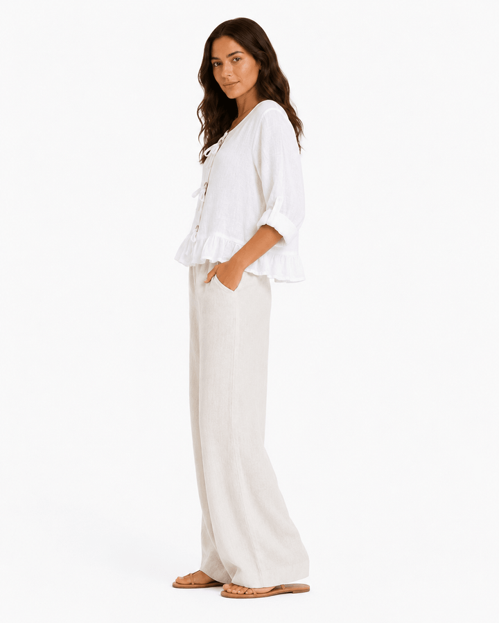 Lya Buttoned Linen Top - Must Boutique