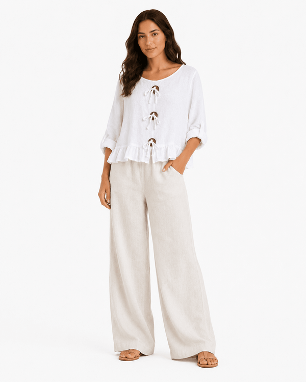 Lya Buttoned Linen Top - Must Boutique