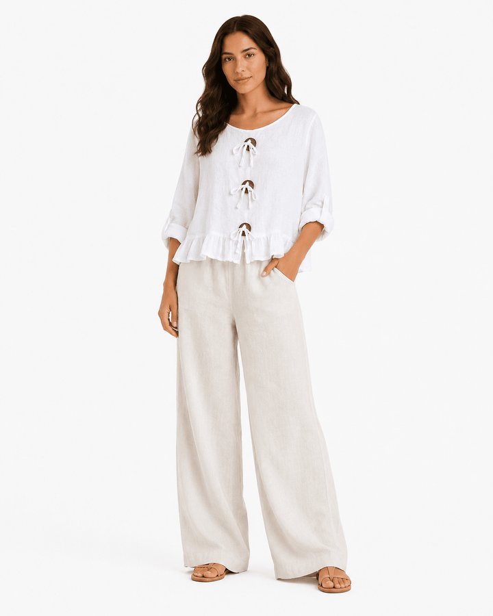 Lya Buttoned Linen Top - Must Boutique