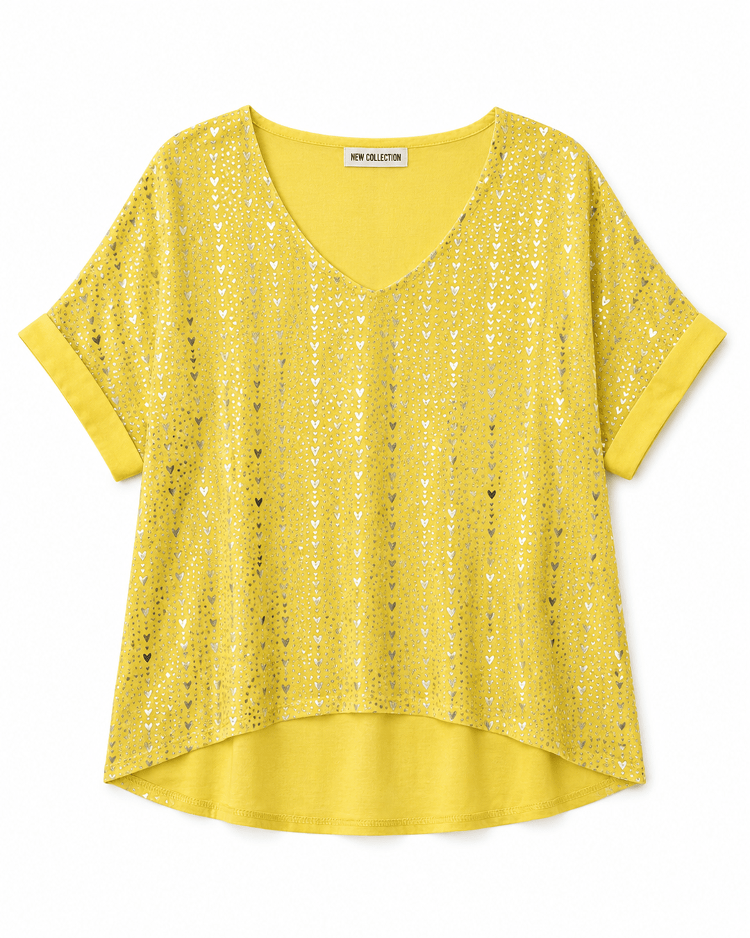 Mandy Silver Heart V-Neck Tee - Must Boutique