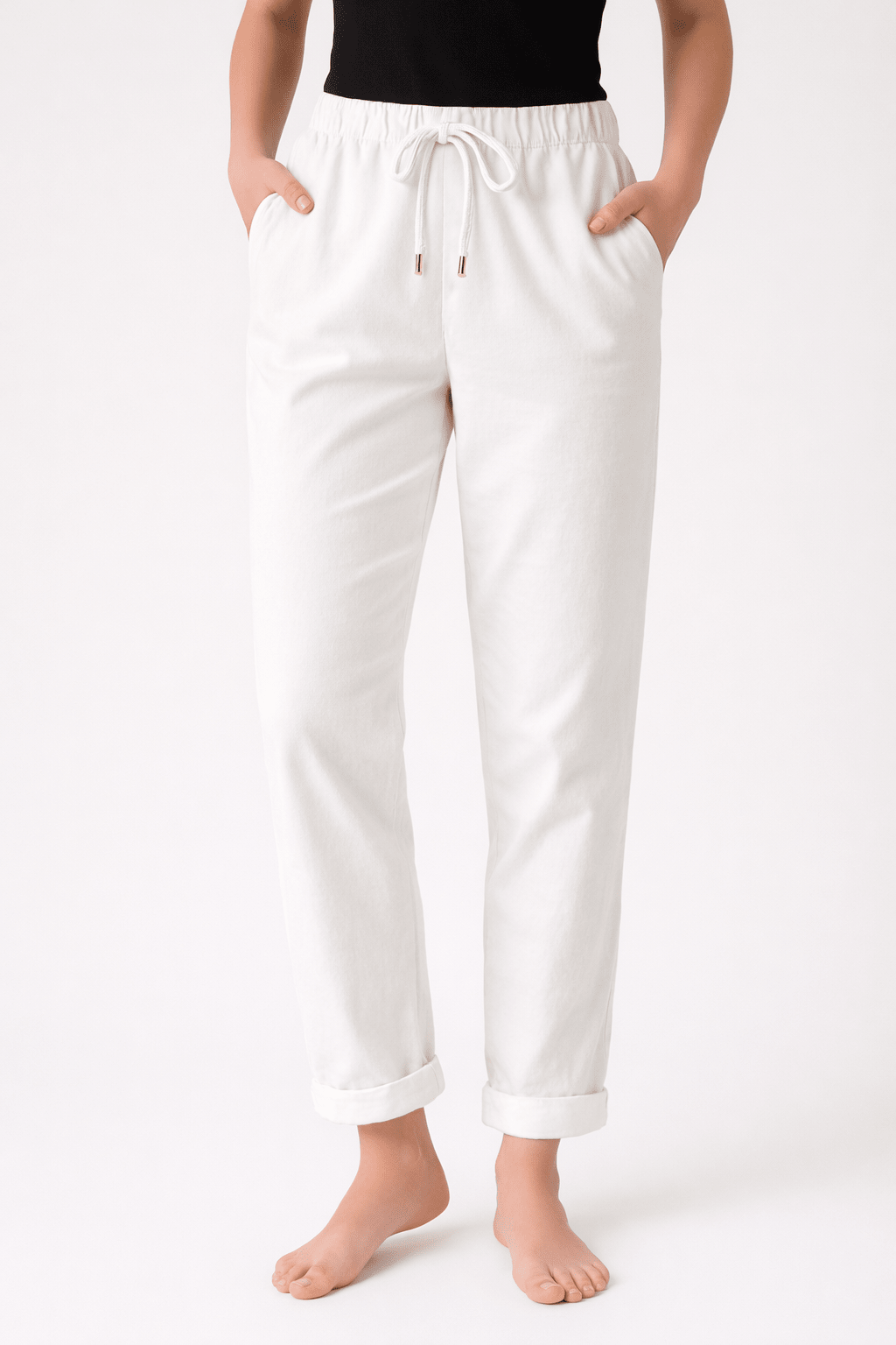 White Modern Tapered Joggers with Elastic Waistband - Must Boutique
