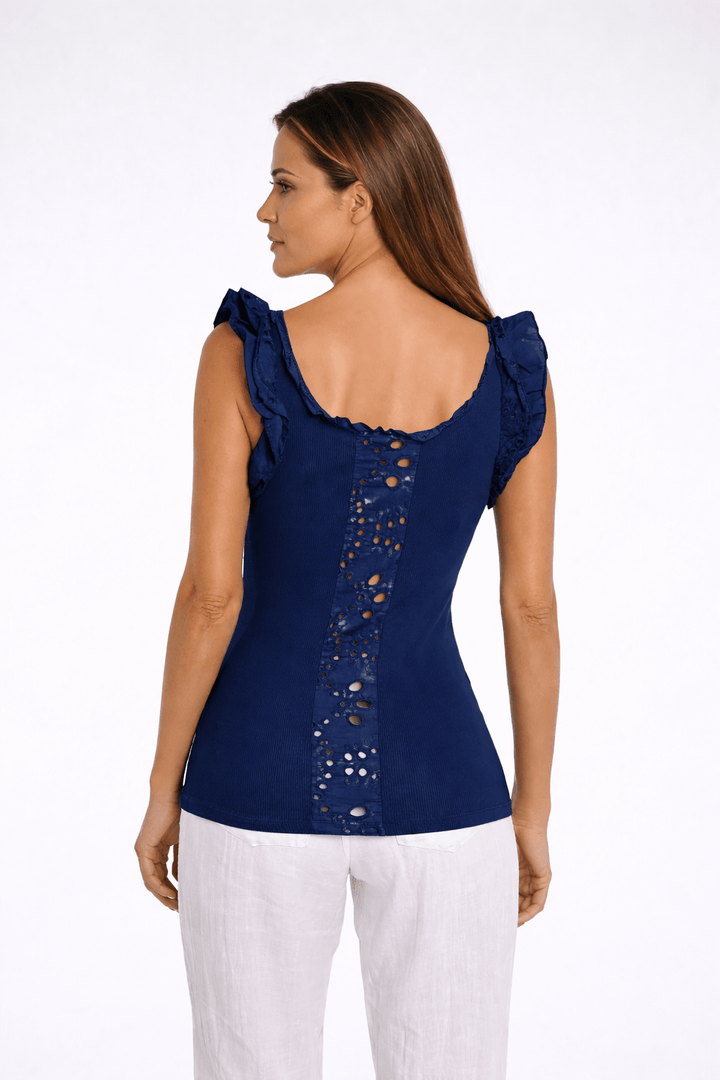 Navy Ribbed Ruffle Tank Top - Must Boutique