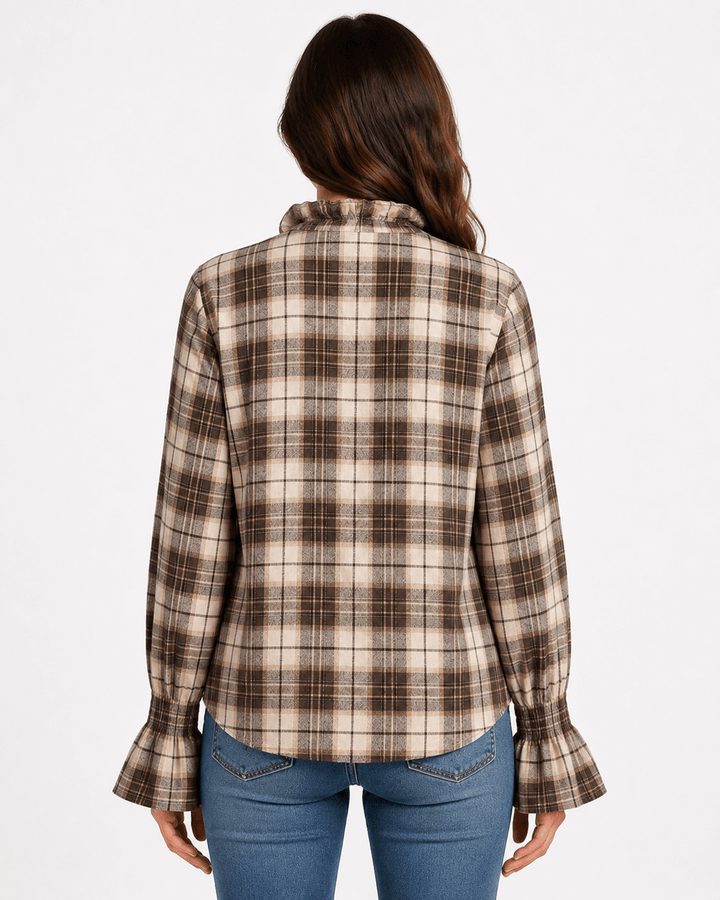 Ora Ruffle Collar Plaid Blouse - Must Boutique