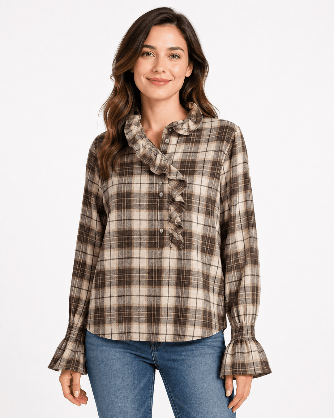 Ora Ruffle Collar Plaid Blouse - Must Boutique