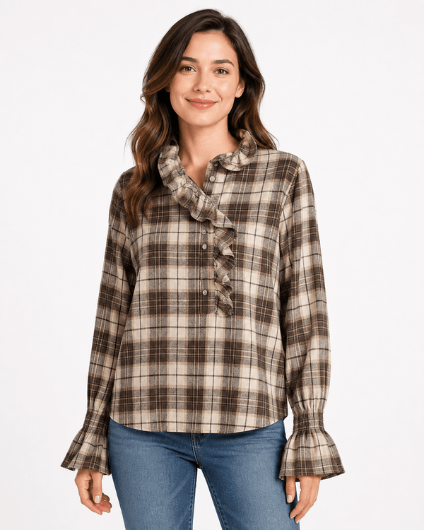 Ora Ruffle Collar Plaid Blouse - Must Boutique