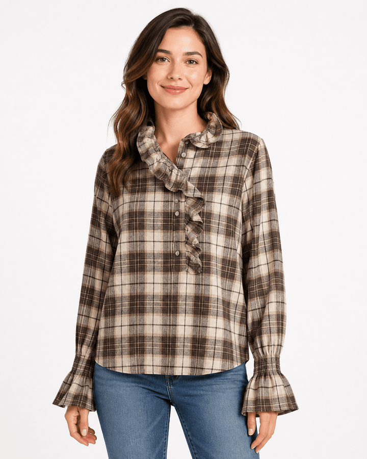 Ora Ruffle Collar Plaid Blouse - Must Boutique