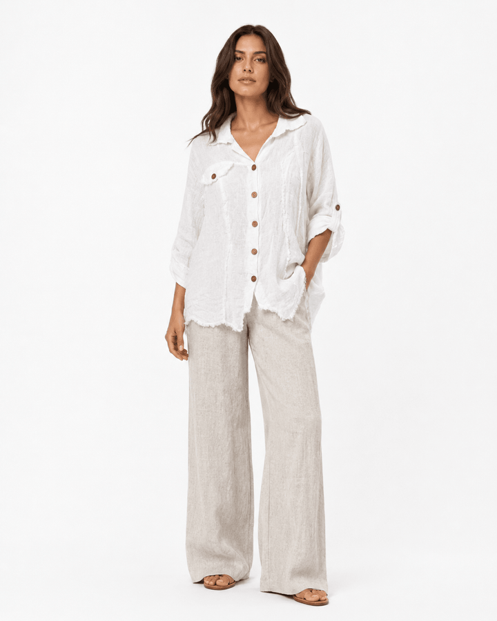 Paros frayed Linen Shirt - Must Boutique
