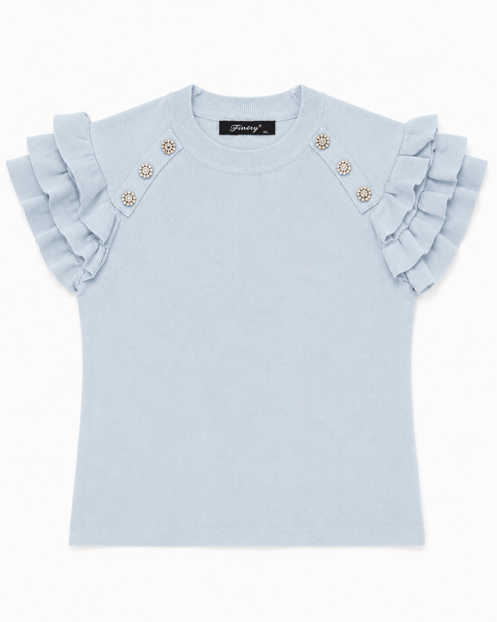Pearl Button Ruffle Sleeve Knit Top - Must Boutique