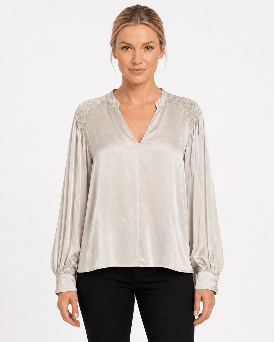 Pearl Sateen Balloon Sleeve Blouse - Must Boutique