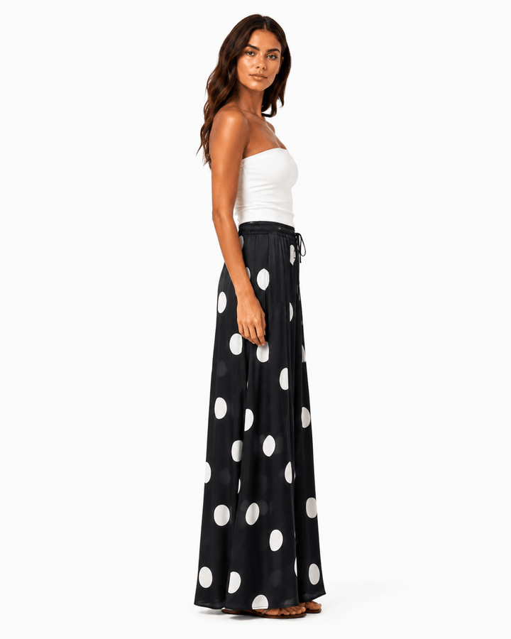 Polka Dot Satin Wide - Leg Pants - Must Boutique