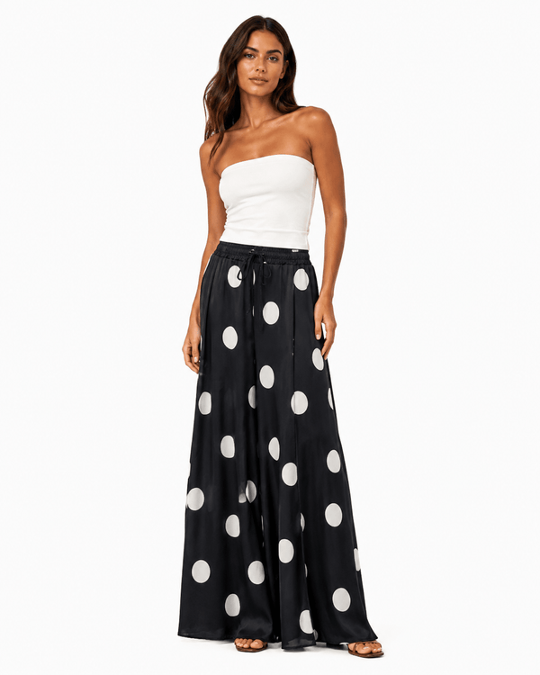 Polka Dot Satin Wide - Leg Pants - Must Boutique