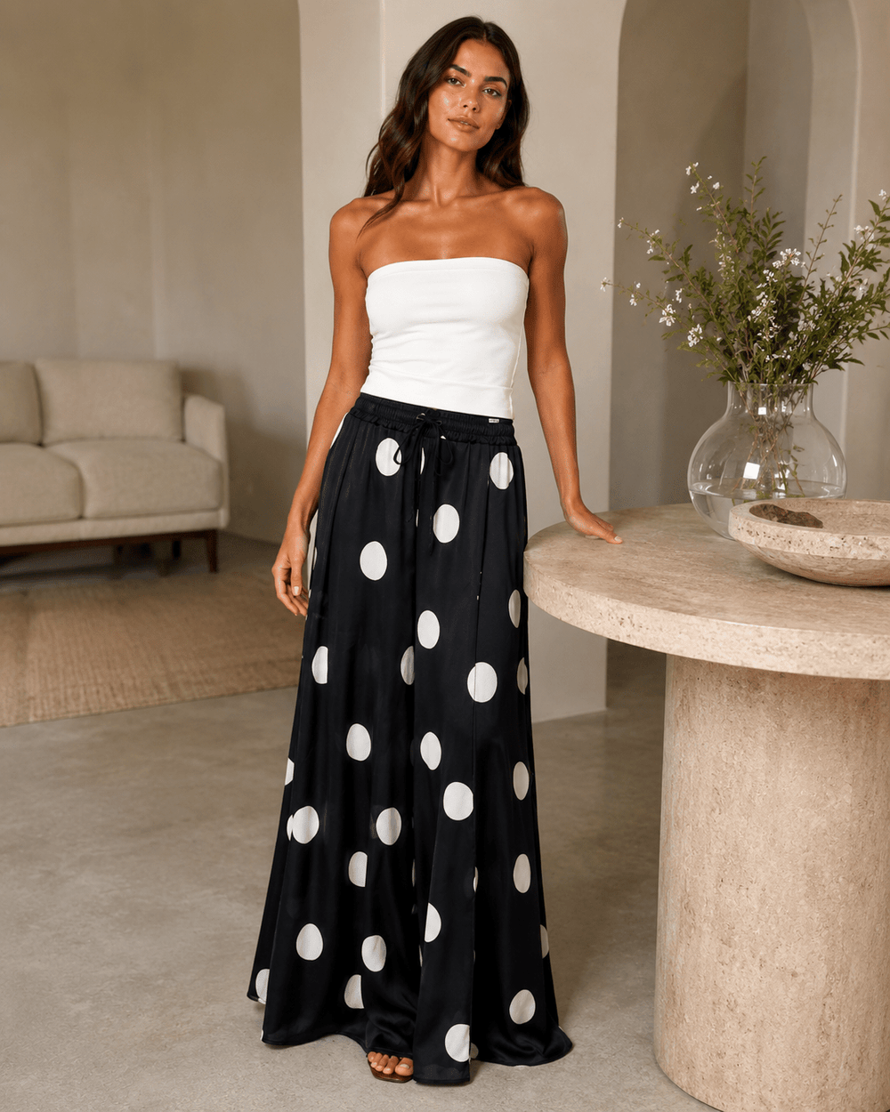 Polka Dot Satin Wide - Leg Pants - Must Boutique