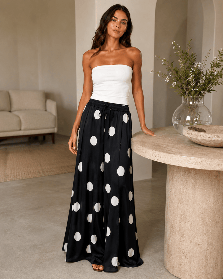 Polka Dot Satin Wide - Leg Pants - Must Boutique