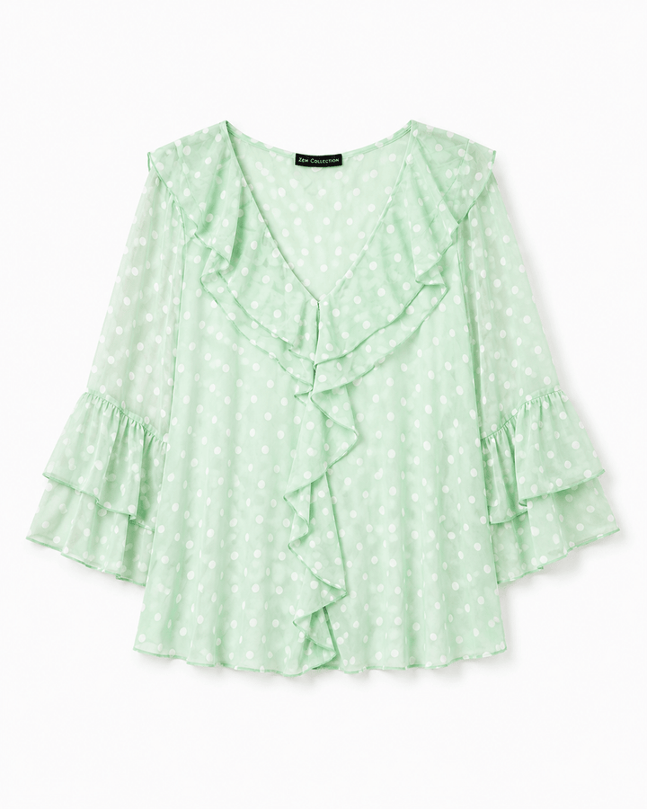 Ramie V - neck ruffle top - Must Boutique