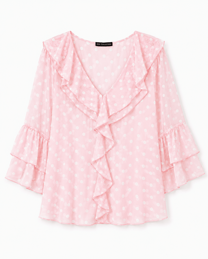 Ramie V - neck ruffle top - Must Boutique