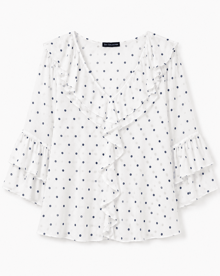 Ramie V - neck ruffle top - Must Boutique