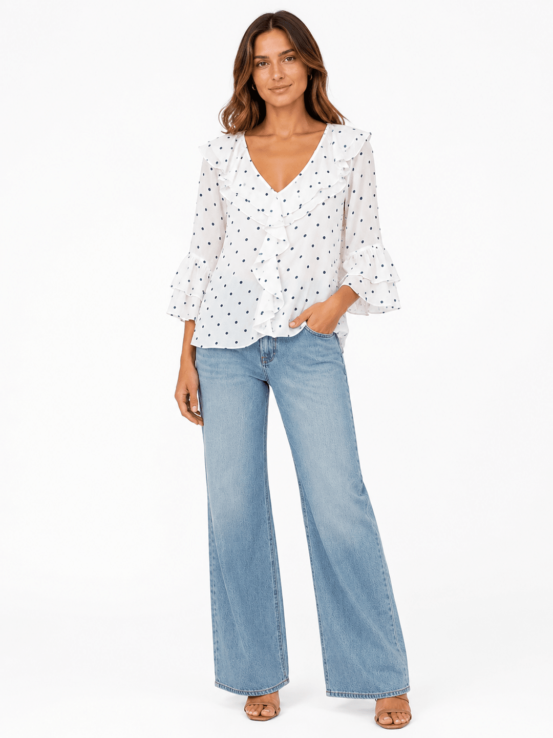 Ramie V - neck ruffle top - Must Boutique