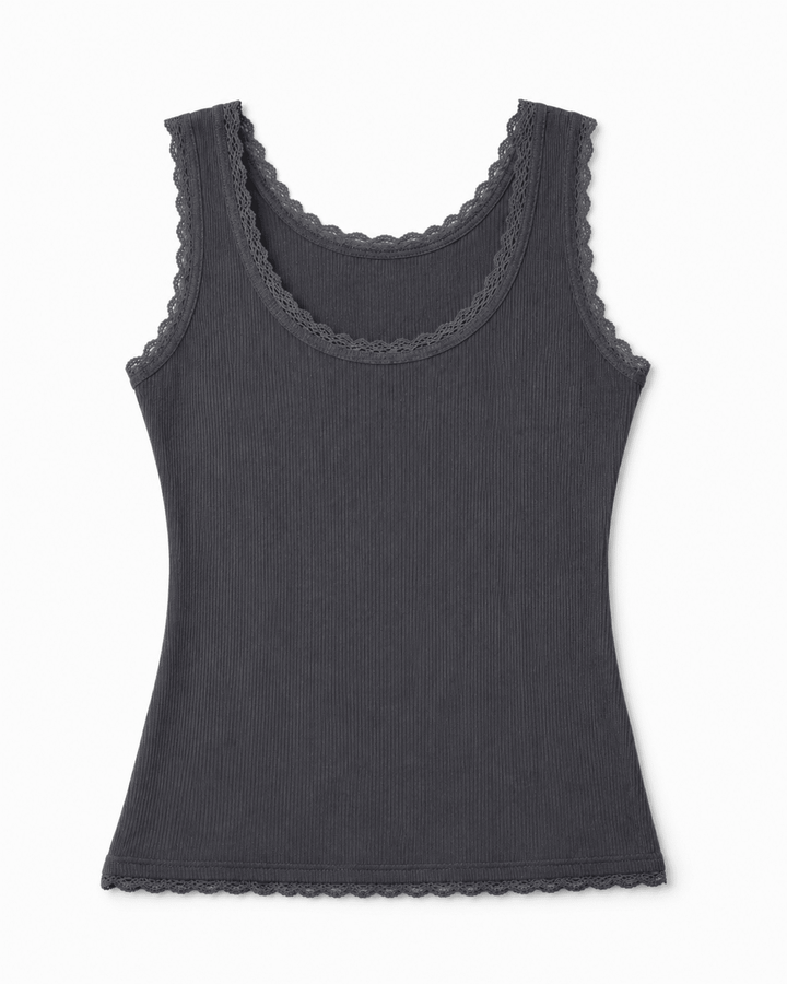 Ribbed Lace - Trim Tank Top - Must Boutique