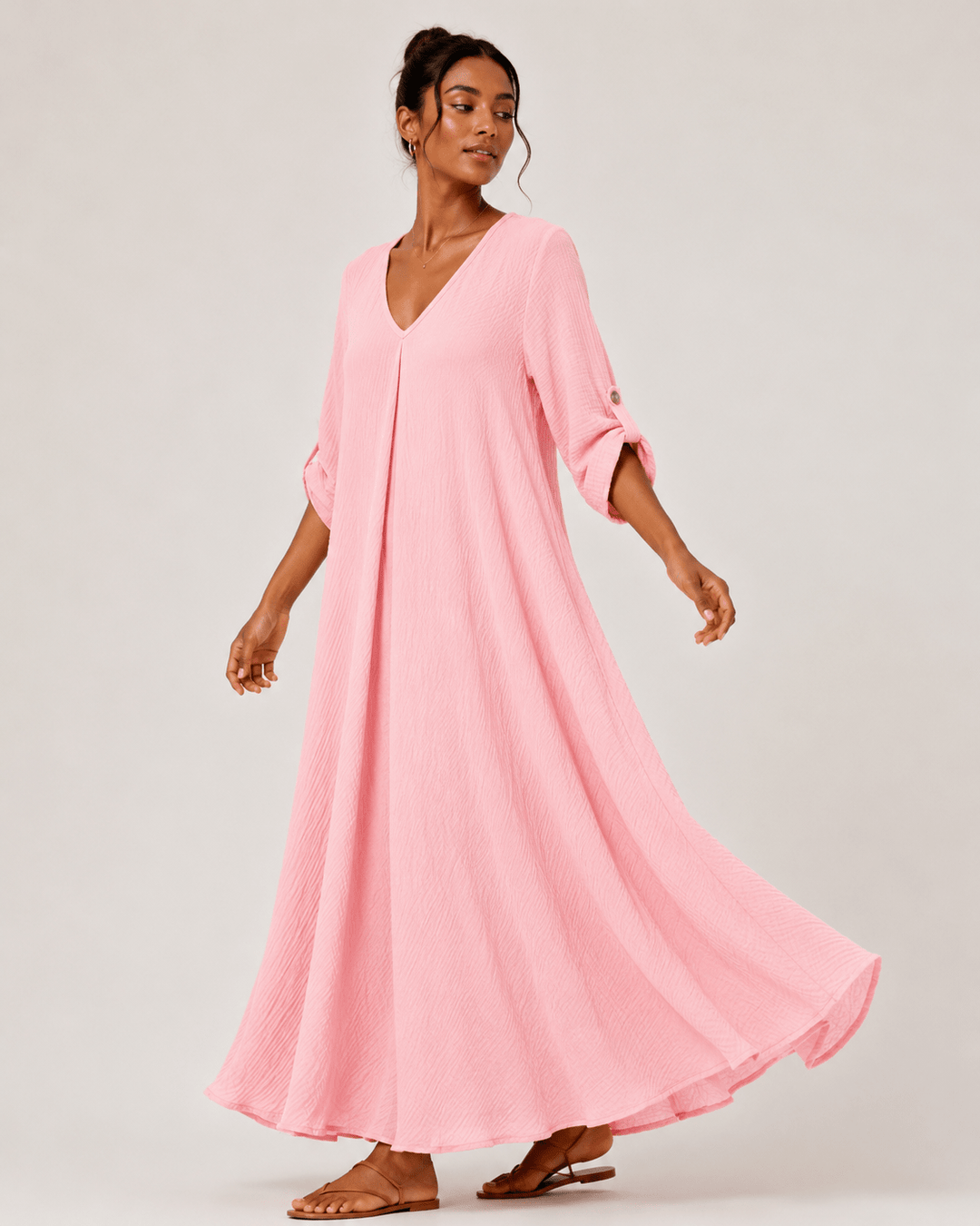 Sahara Roll-Tab Sleeve Muslin Maxi Dress - Must Boutique