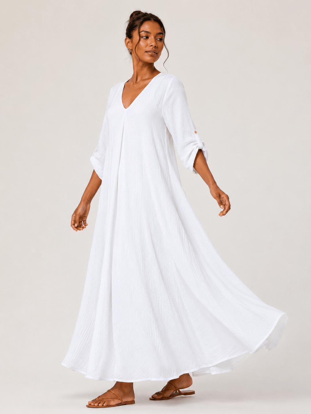Sahara Roll-Tab Sleeve Muslin Maxi Dress - Must Boutique