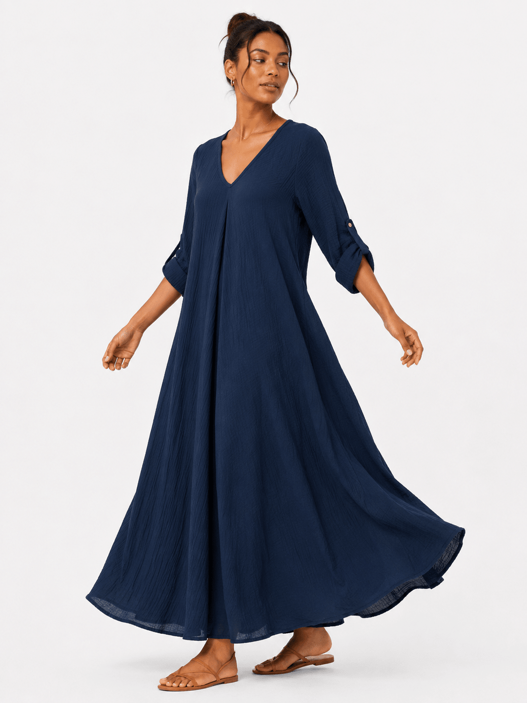 Sahara Roll-Tab Sleeve Muslin Maxi Dress - Must Boutique